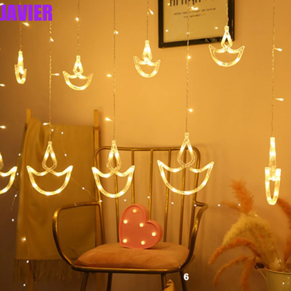 JAVIER Diwali Light, ปลั๊ก USB Happy Diwali Curtain Light, Christmas Brilliant Night Heart Shape LED