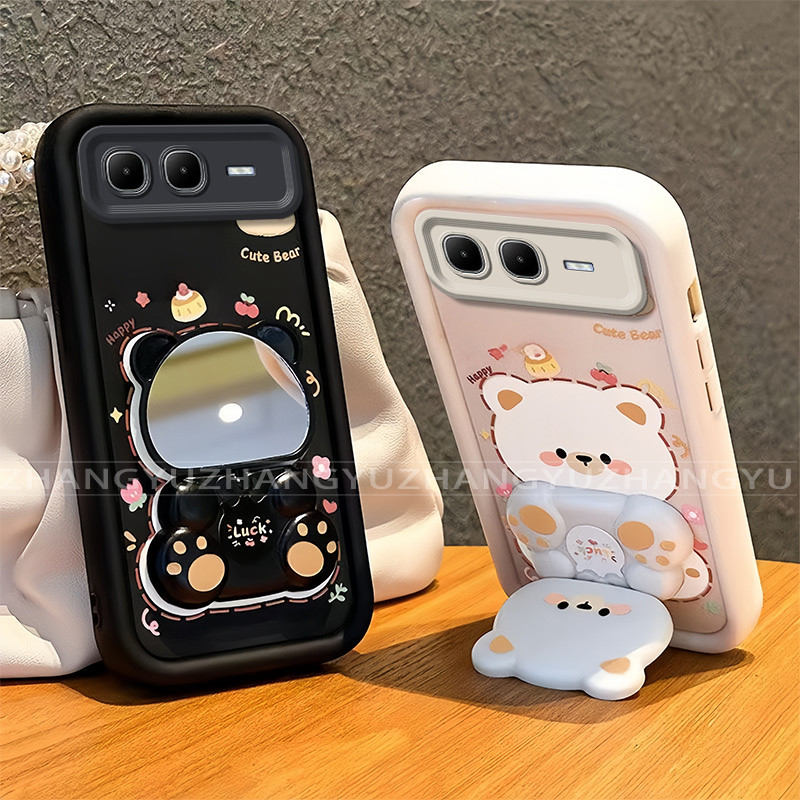 เหมาะสําหรับเคสโทรศัพท์ infinix SMART 10 PLUS ใหม่น่ารักหมีกระจกขาตั้ง lprotective พร้อมความงามปกอ่อน JT07