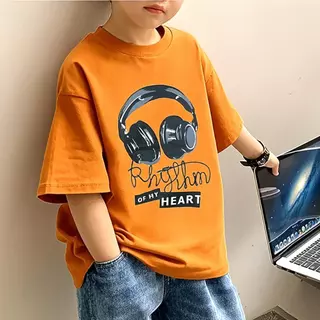 Yout-children เสื้อเด็ก ของเด็ก เสื้อคอกลม cotton ลายพิมพ์ทันสมัย 'Music headphones' สบายและนุ่ม ระบายอากาศดี