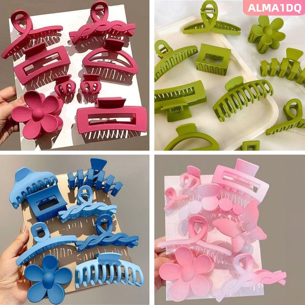 ALMA1DQ เซ็ต 8 ชิ้น ผม Claw Clip & Barrette สีลูกกวาด สำหรับผมหางม้าสูง ผู้หญิง