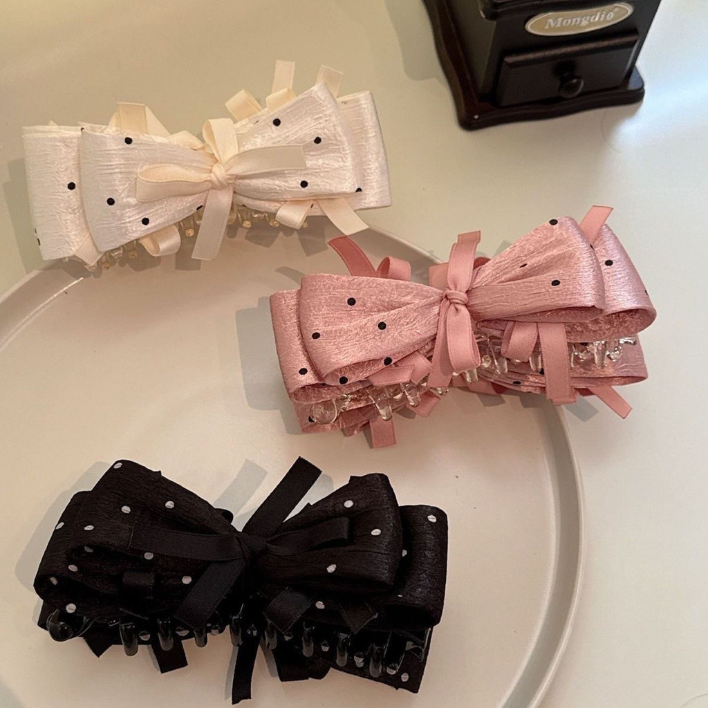2025 Polka Dot จีบ Bubble Bow Banana Clip หญิง