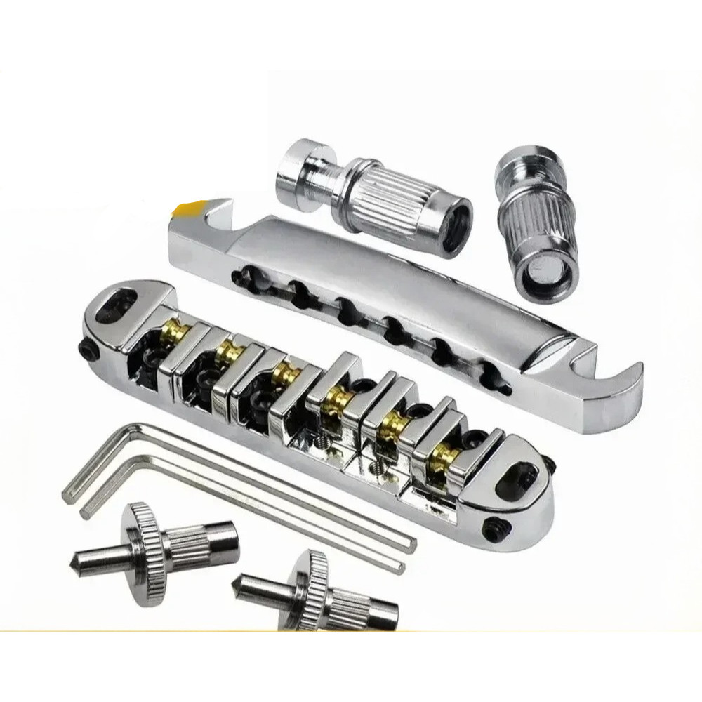 "Tune-O-Matic Roller Bridge สําหรับ Les Paul – อะไหล่กีตาร์ปลายอานสีเงิน"