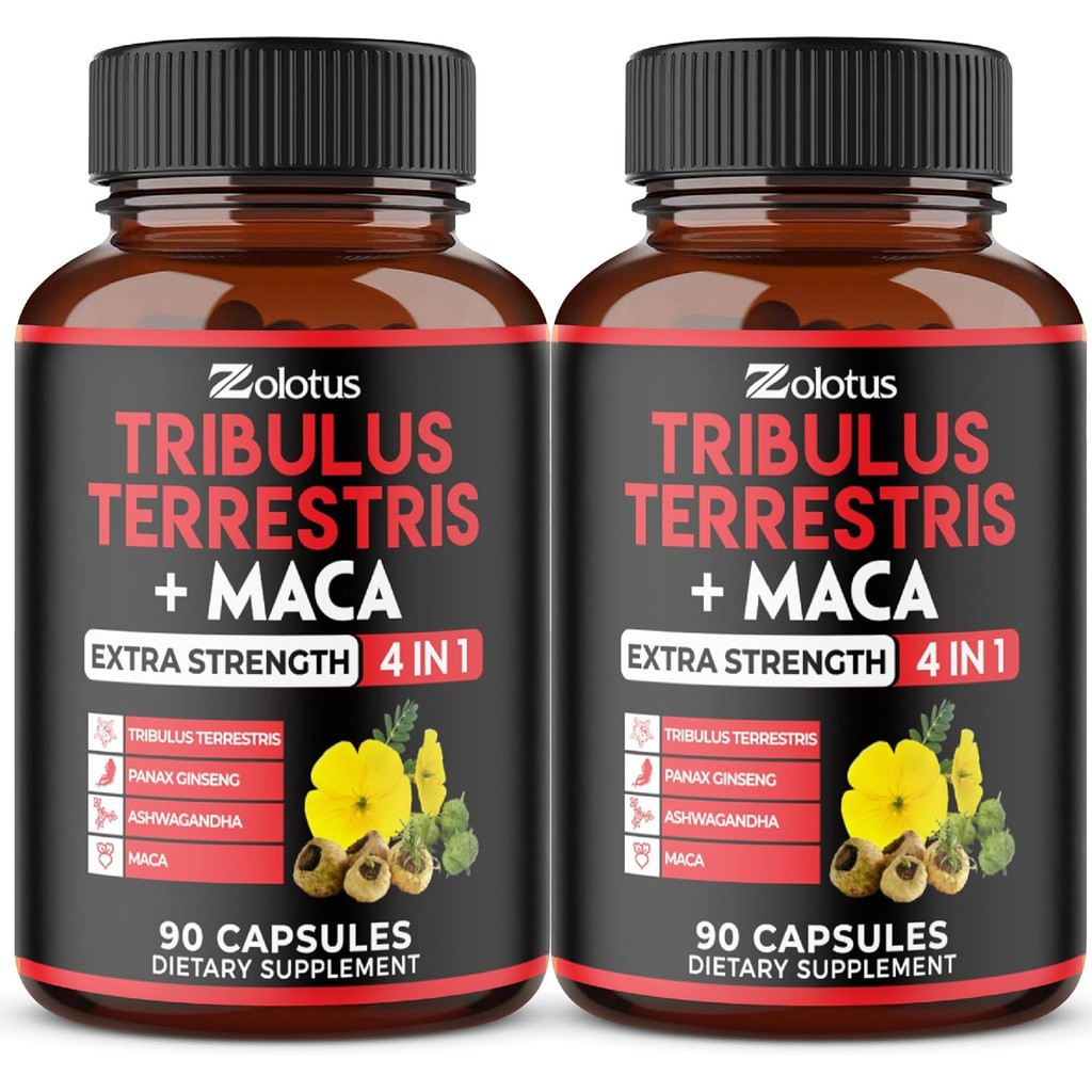 Zolotus 2 แพ็ค Tribulus Terrestris พร้อม Maca Root Ashwagndha Root, Panax Ginseng - 6 เดือนอุปทาน