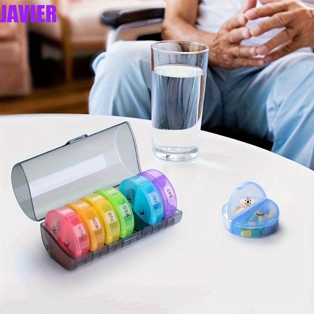 JAVIER วิตามินกรณีเก็บ,14-Grid Week Mark 7-Day Splitter Pill Organizer,ยา 2 ครั้ง a Day Reusable AM/
