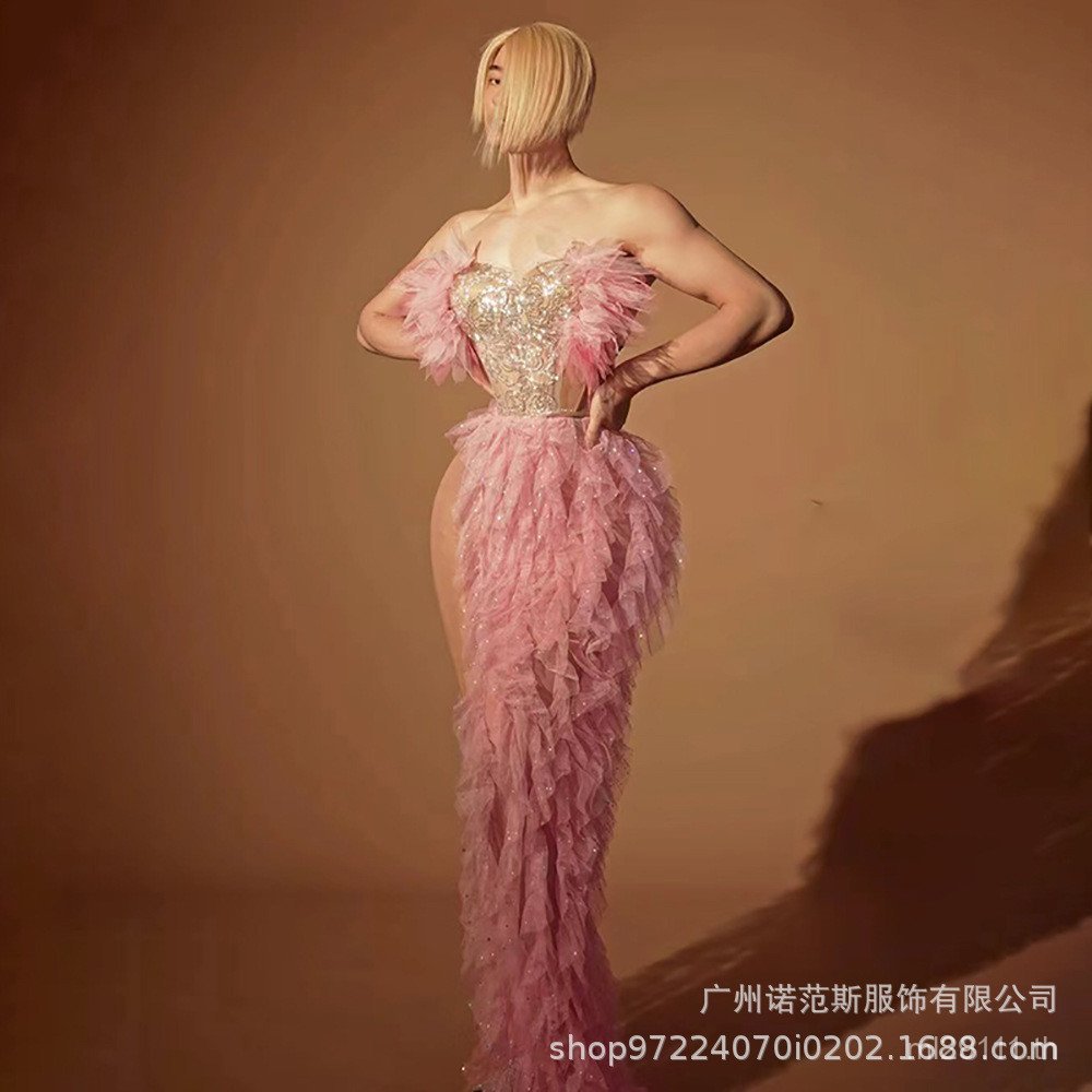 วันหยุด High Slit พรมสีแดงชุดฤดูร้อนชายหาดจัดเลี้ยง Laced-Up ชุดผ้ากอซ Halter Sweet Dating party 432