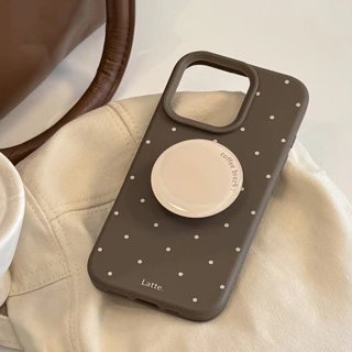 Retro สีน้ําตาล Polka Dot รอบขาตั้งผู้ถือ iPhone สําหรับ iPhone 17 Pro Max 17 Pro 17 16 Pro Max 16 Plus 16 15 14 13 12 11 Anti Drop เลนส์ป้องกัน Soft Tpu ปกหลัง