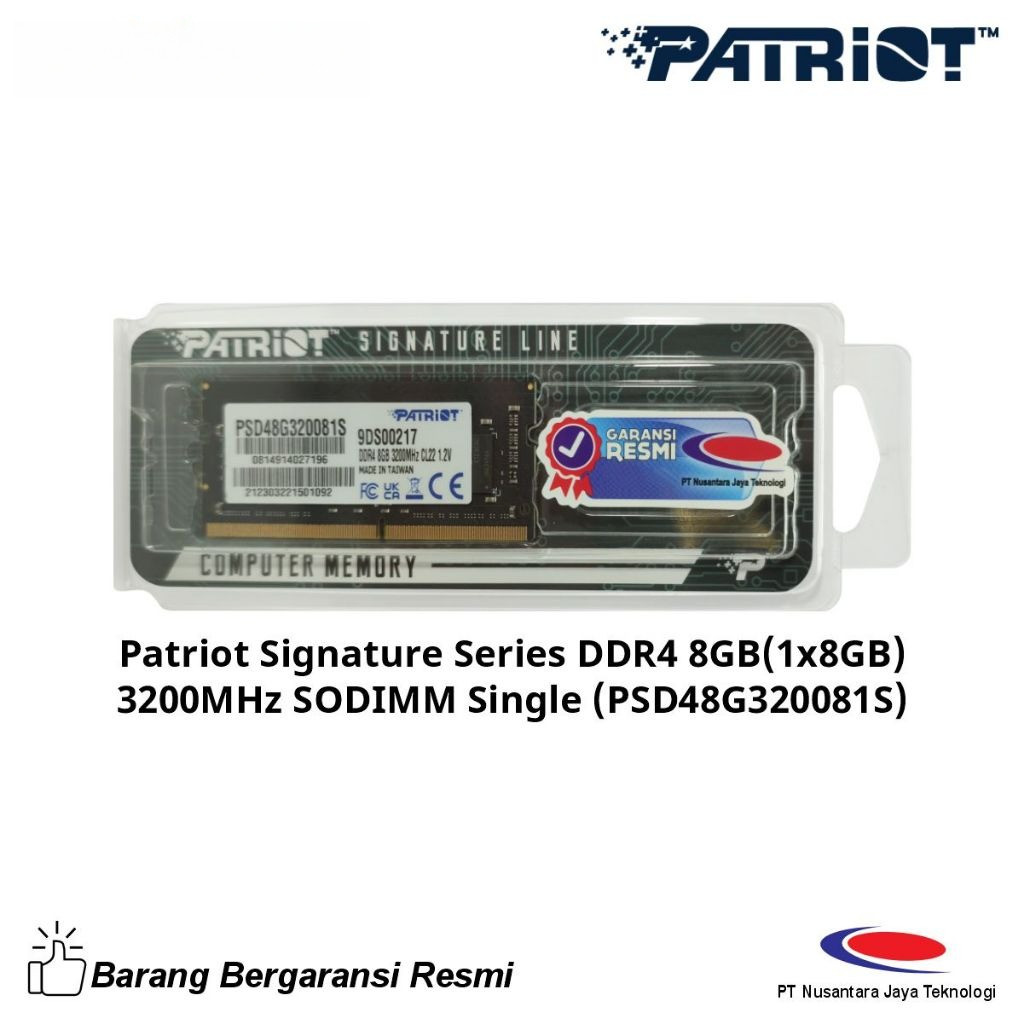 RAM แล็ปท็อป DDR4 8GB (8GBx1) 3200MHz SoDimm PATRIOT ลายเซ็น DDR4 PSD48G320081SSS