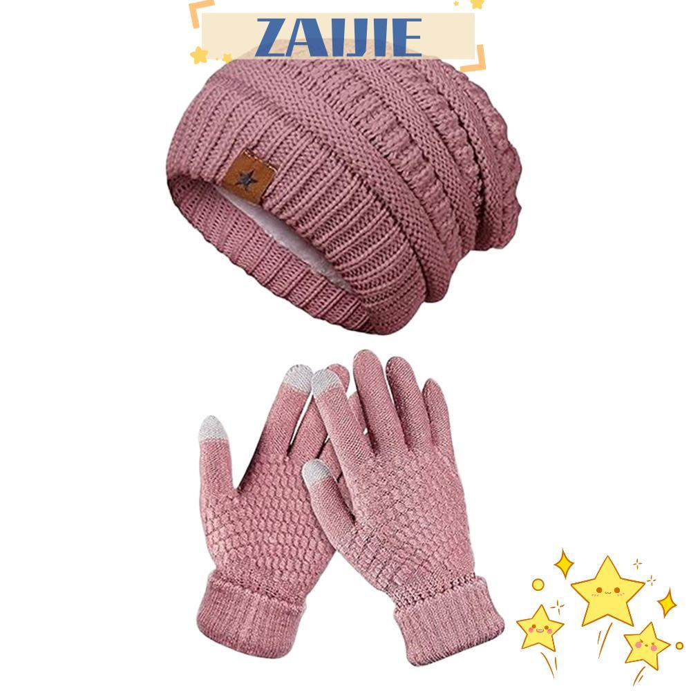 ชุดหมวกถักและถุงมือ ZAJIE 2 ชิ้น/เซ็ต สไตล์นุ่มสำหรับฤดูหนาว ออกแบบมาเพื่อความอบอุ่นของทั้งผู้ชายและ