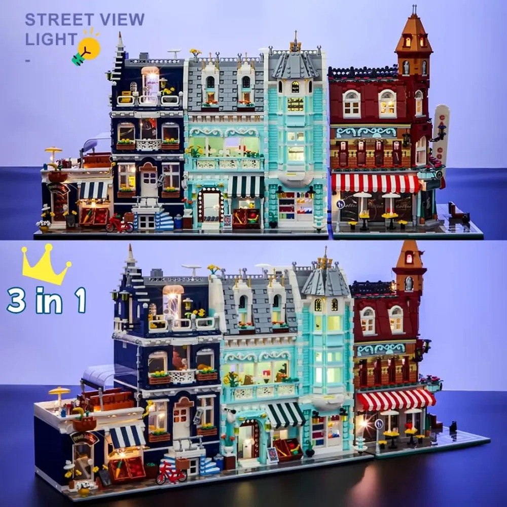European Market Street Villa House Model Building Blocks Mini ฉากสถาปัตยกรรมประกอบอิฐของเล่นเด็กของข