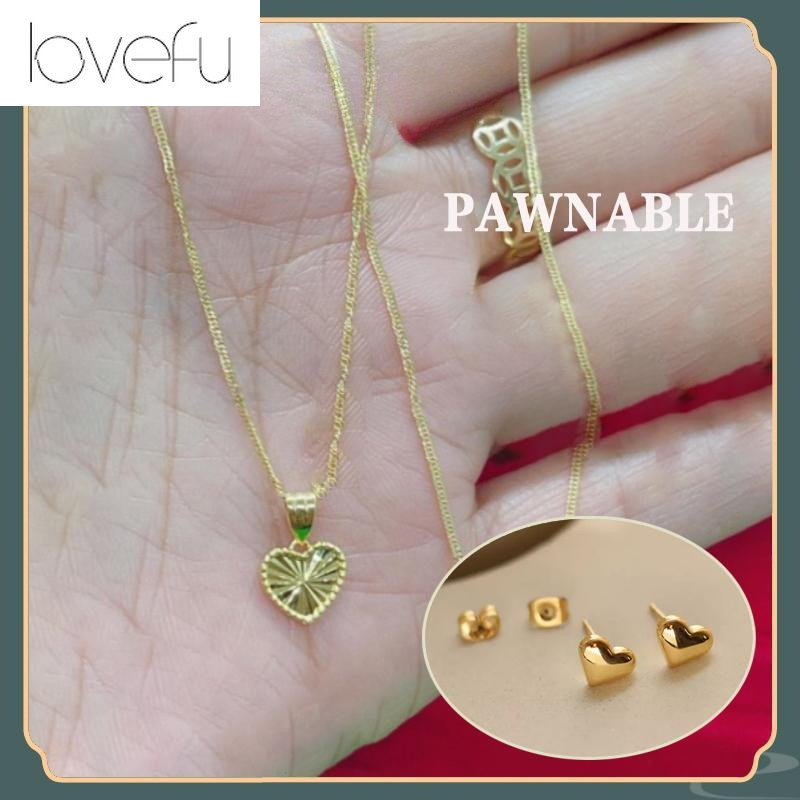 18K Saudi Gold Pawnable Nasasangla 99.99% ชุดสร้อยคอต่างหูด้านข้างรักสําหรับผู้หญิง 18