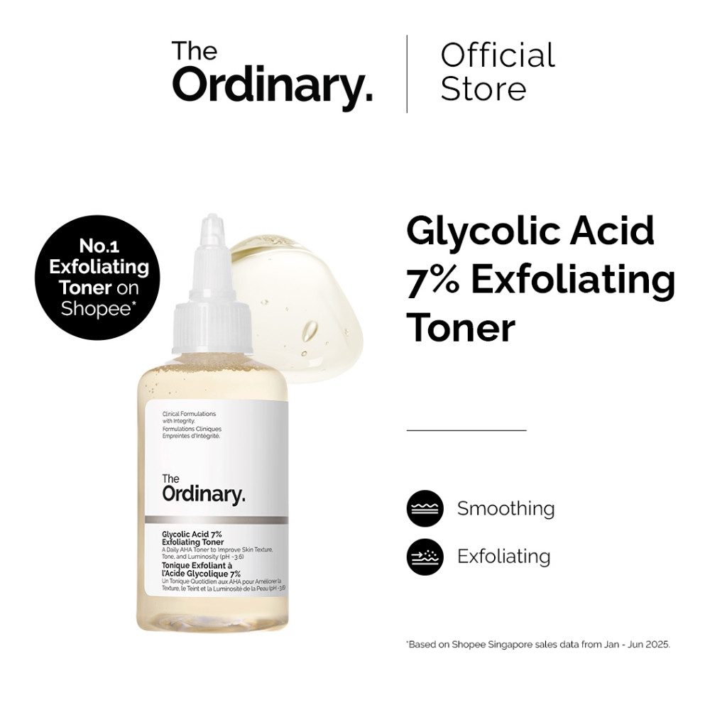 The Ordinary Glycolic Acid 7% Exfoliating Toner - 100mL/240mL | ผิวเรียบเนียน โทนเนอร์ AHA