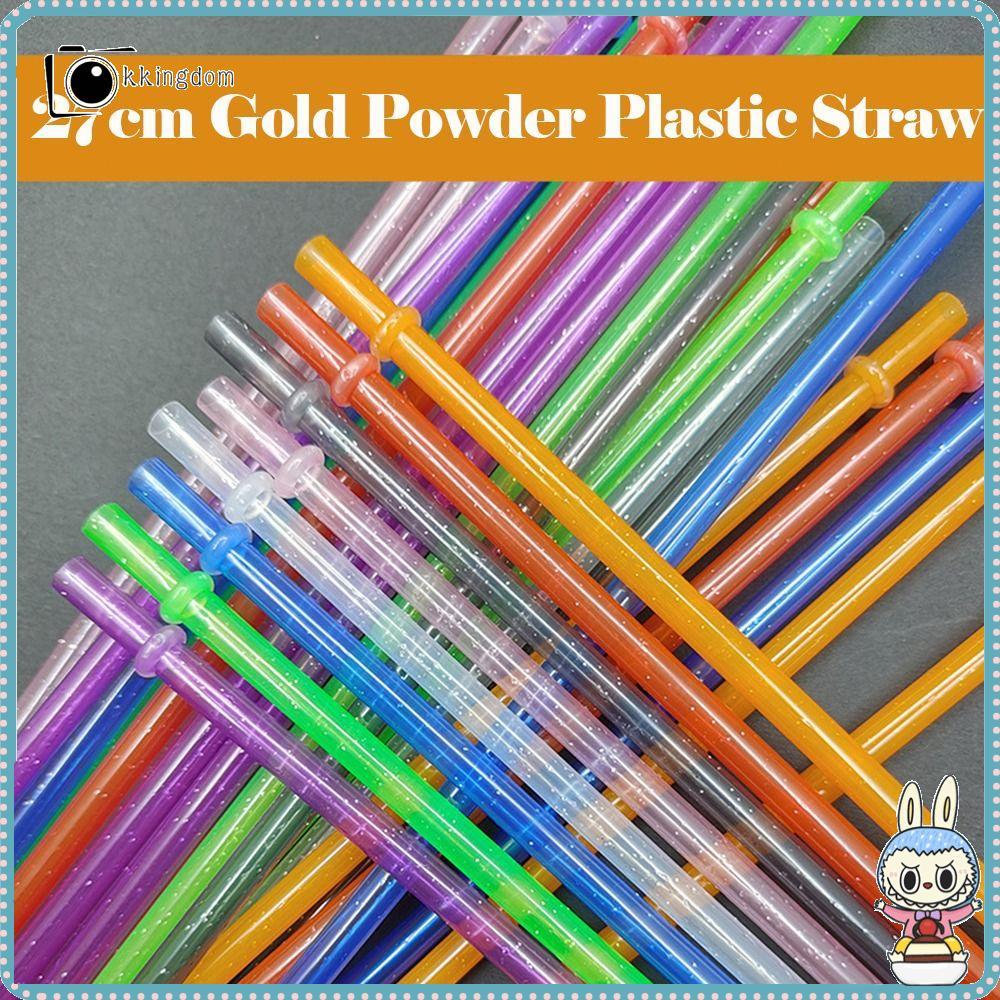 KKINGDOM 1PC ผงทองหลอดพลาสติก, รถ Travel Cup ถ้วยฟางอุปกรณ์เสริม Glitter Straw, แบบพกพานํากลับมาใช้ใ