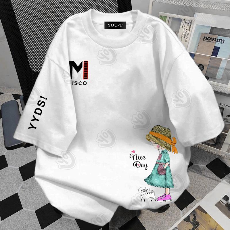 【My-T】🌸 เสื้อยืดแขนสั้นผู้ชายลาย เสื้อยืดผ้าคอตตอน YYDS GIRL ผ้าฝ้ายใส่สบาย สไตล์เกาหลี เสื้อยืด มิน