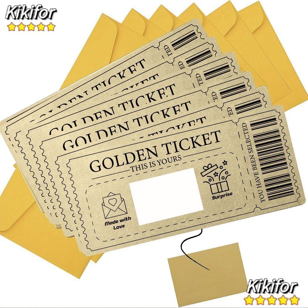 KIKIFOR Golden Ticket Scratch- Card, Raffle Gift Concert Ticket, with Envelope Party Favor Scratch T
