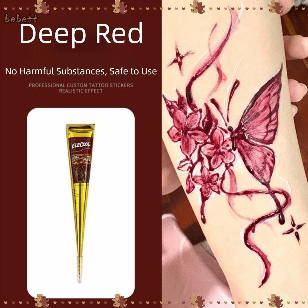 BEBETTERM Henna Tattoo Cream, Easy-To-Use กึ่งถาวร Henna Paste Cone, Henna Tattoo
