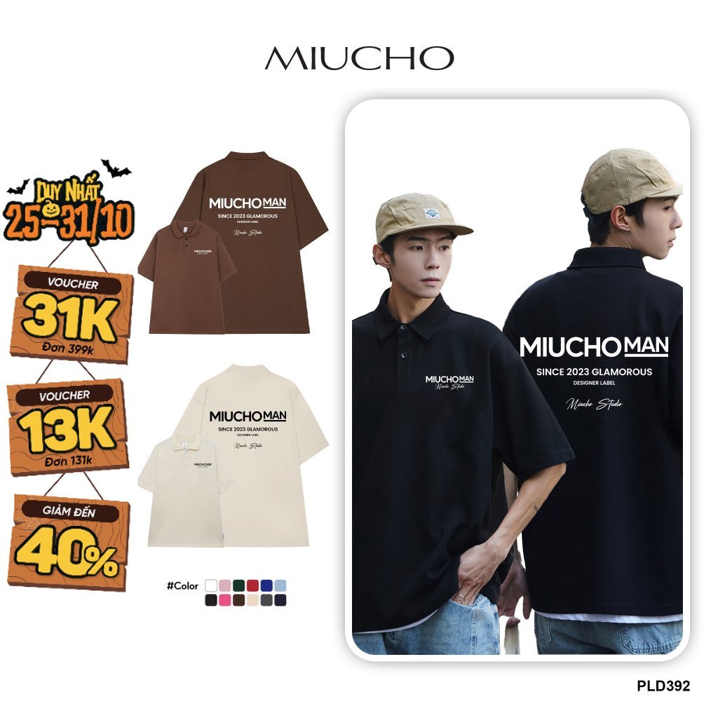 เสื้อโปโลทรงหลวมสําหรับผู้ชาย PLD392 Miucho Man เสื้อคอเต่าผ้าฝ้ายพร้อมสไตล์