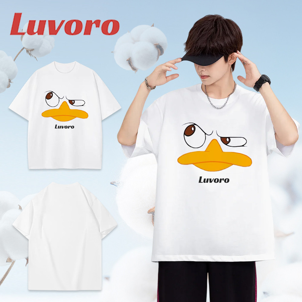 (ผ้าฝ้าย 100%)Luvoro oversize unisex เนื้อผ้านุ่มระบายแขนสั้น  T-shirt สีดำและสีขาว เสื้อยืดทูโทน เสื้อยืดแขนสั้น C1665