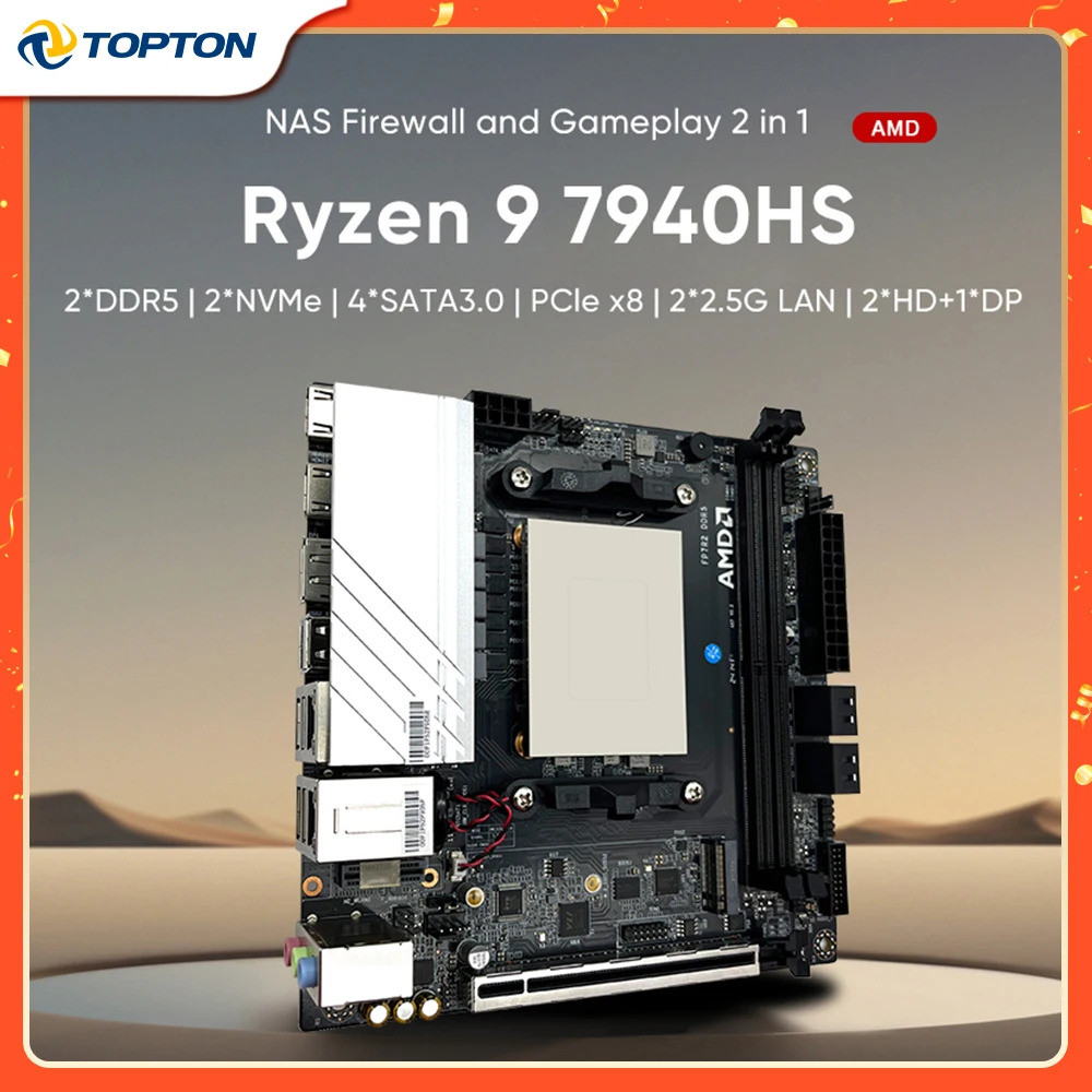 Topton N17 Amd Ryzen 9 7940hs Nas เมนบอร์ด R7 7840hs 2xnvme 4xsata3.0 1x Pciex8 2xddr5 2x2.5g Lan 17