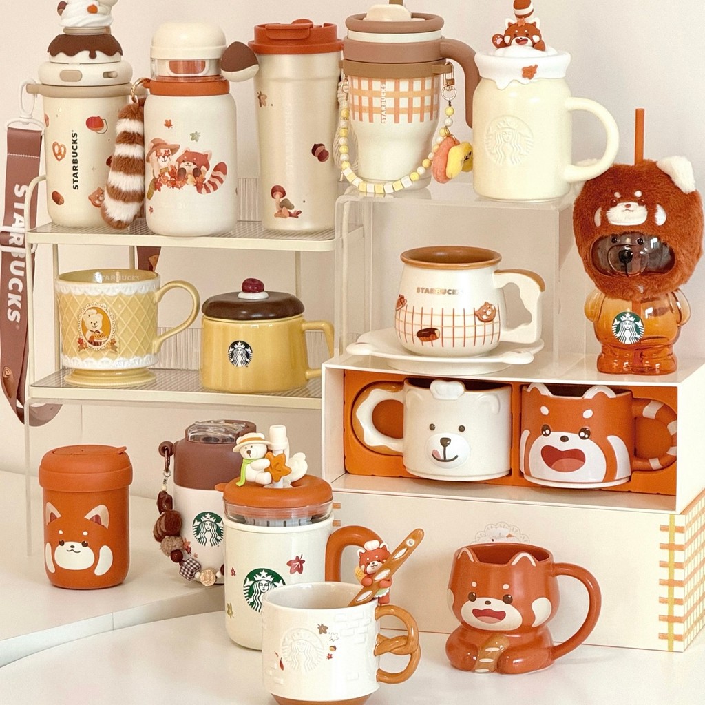 Starbucks Cup Bear Dessert House Series Pudding Bear Manager Waffle Panda Mug Straw Thermos Cup