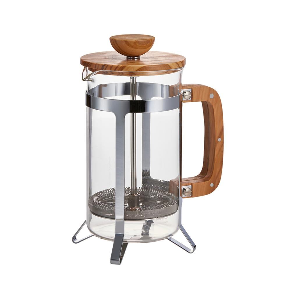 HARIO Cafe Press Wood French Press Coffee Maker Olive Wood Heat-Resistant Glass, 4 Cups, Practical C