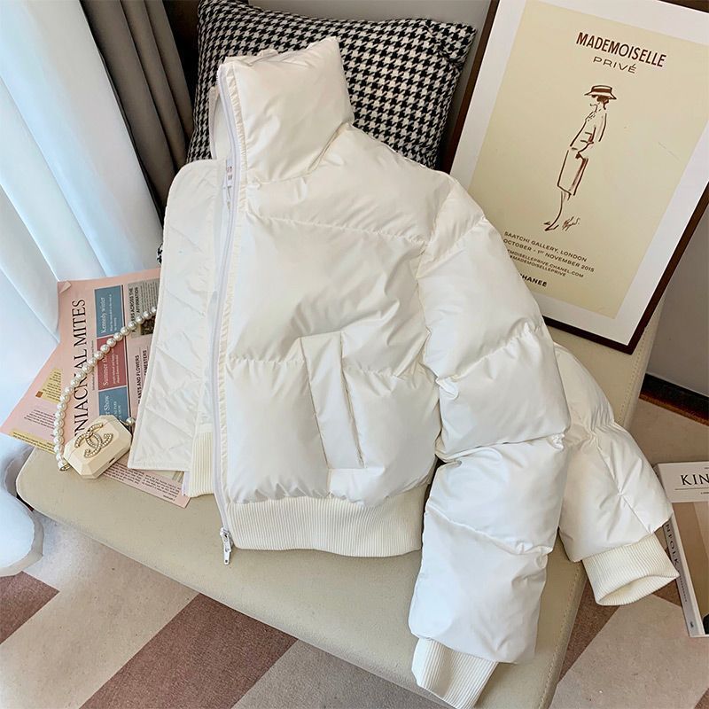 ฤดูใบไม้ร่วงฤดูหนาว Stand-Up Collar เบาะแจ็คเก็ตผู้หญิงขนาดใหญ่แฟชั่นหนาสั้นขนาดเล็ก Warm เบาะเสื้อแ