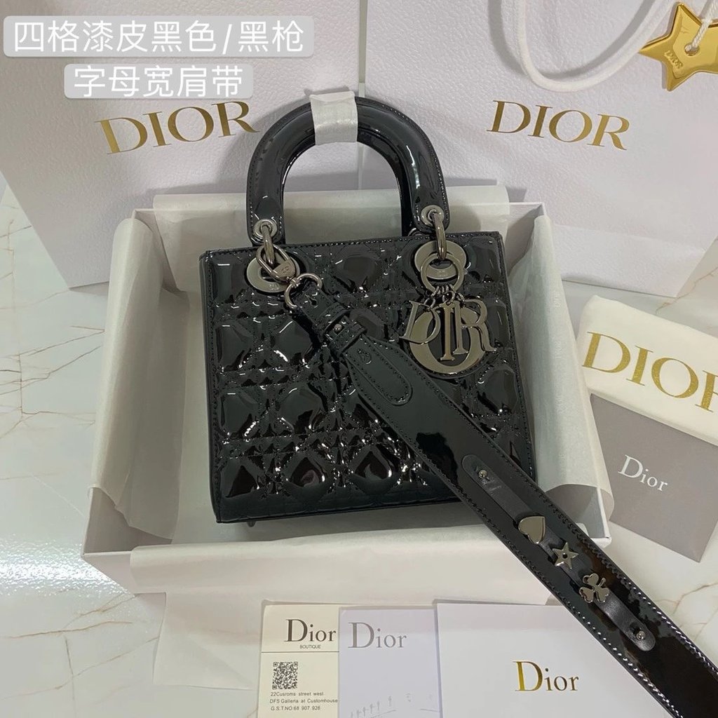 DIOR Dior lady Dior Patent Leather Four-Grid Wide Shoulder Strap