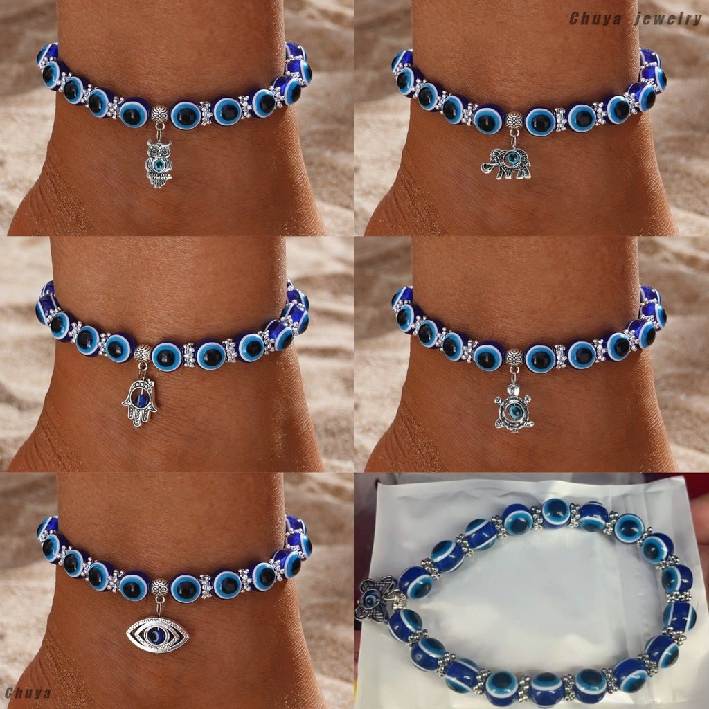 Evil Eye Beaded Anklet - สไตล์เรียบหรูสำหรับชุดฤดูร้อนและสวมใส่วันประจำ