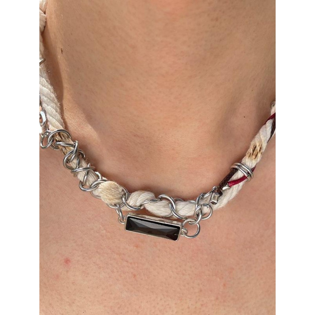 สร้อยคอมัลติอีเลเมนท์ดีไซน์เฉพาะตัว สไตล์วิสUAL จากซิทรินและเชือกถัก สวยงามสำหรับคอคอลเล็กชัน