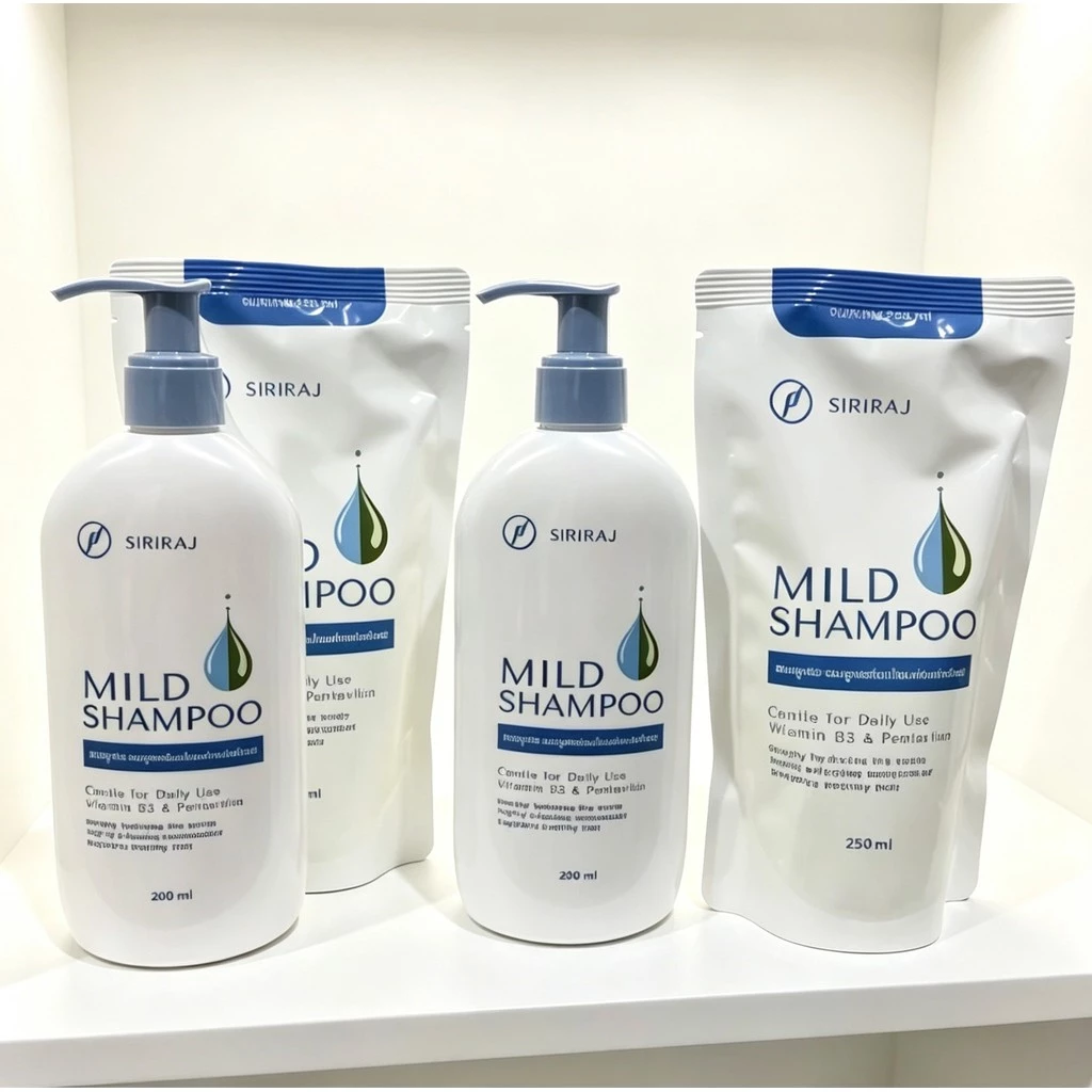 Siriraj Mild Shampoo แชมพูศิริราช แชมพูศิริราช เจนเทิลแชมพู ขวดปั๊ม 200มล+ถุงเติม 250ml