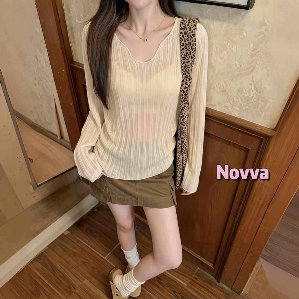 Novva ส่งไวจากไทย เสื้อกันแดดแขนยาว ผู้หญิง ผ้านุ่ม 3สี เบาสบาย ใส่ได้ทุกโอกาส