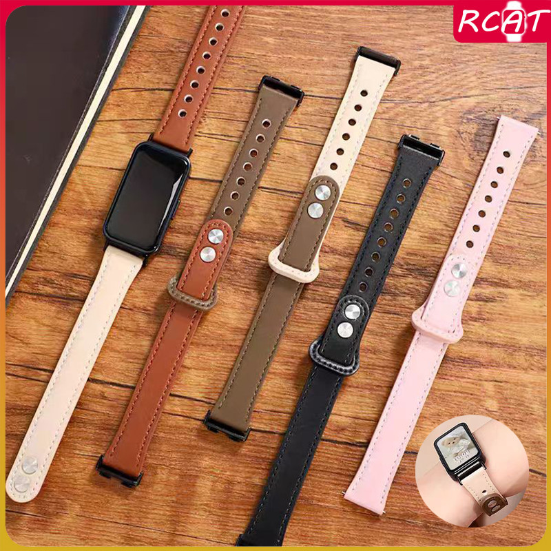 สายหนังกีฬา for Huawei Band 11 11 Pro 10 9 8 NFC สายรัดข้อมือสายรัดข้อมือเปลี่ยนสายรัดข้อมือเล็บโลหะคู่สายรัดข้อมือ