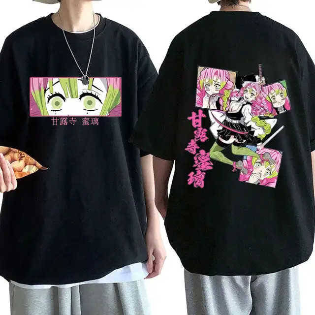 เสื้อยืดดาบพิฆาตอสูร ลายคันโรจิ มิซึริ ดับเบิลปริ้นหน้าหลัง ผ้าฝ้ายแท้ สไตล์ฮาราจูกุใส่ได้ทั้งชายหญิง
