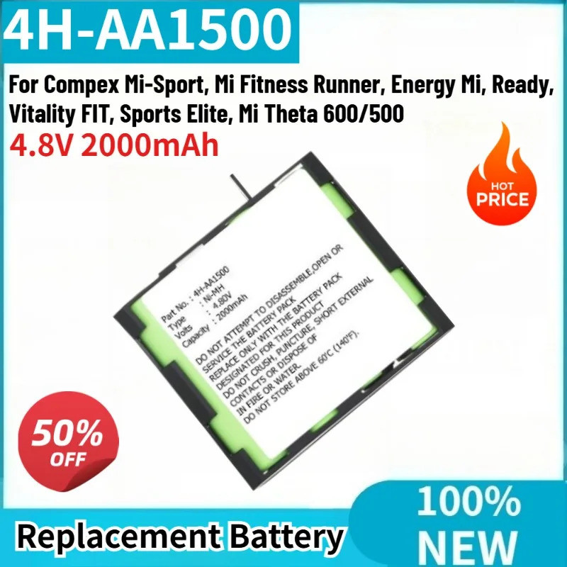 คุณภาพสูง 4H-AA1500 แบตเตอรี่ 4.8V 2000mAh สําหรับ Compex Mi-Sport, Mi Fitness Runner, Energy Mi, Vi