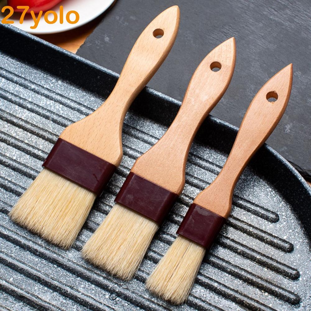 YOLO Basting แปรงทําอาหารเบเกอรี่หมูป่าขนแปรงบาร์บีคิวด้ามไม้ซอส Baster