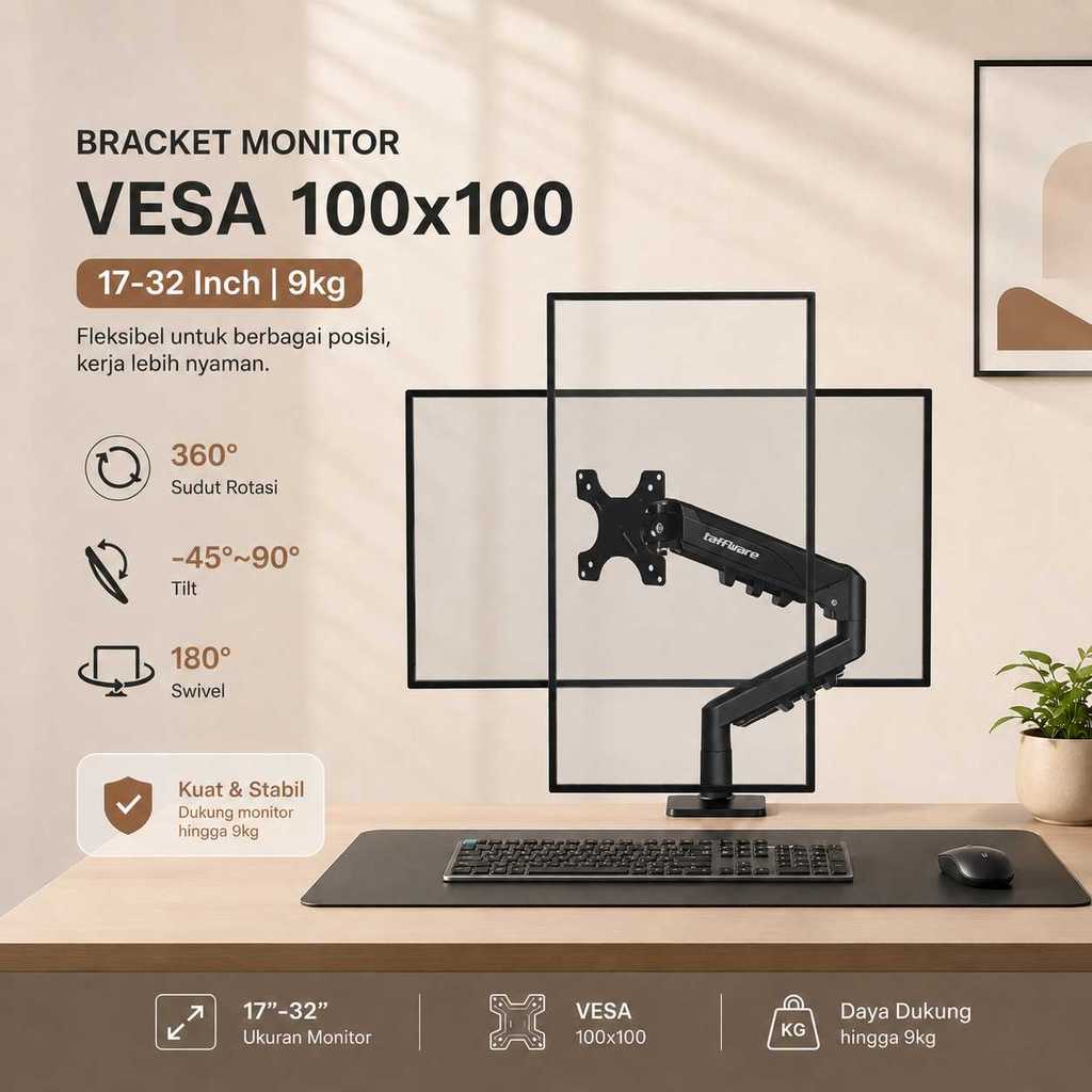 Taffia Monitor Bracket Table Mount Clamp VESA 100x100 17-32 นิ้ว TV - F80