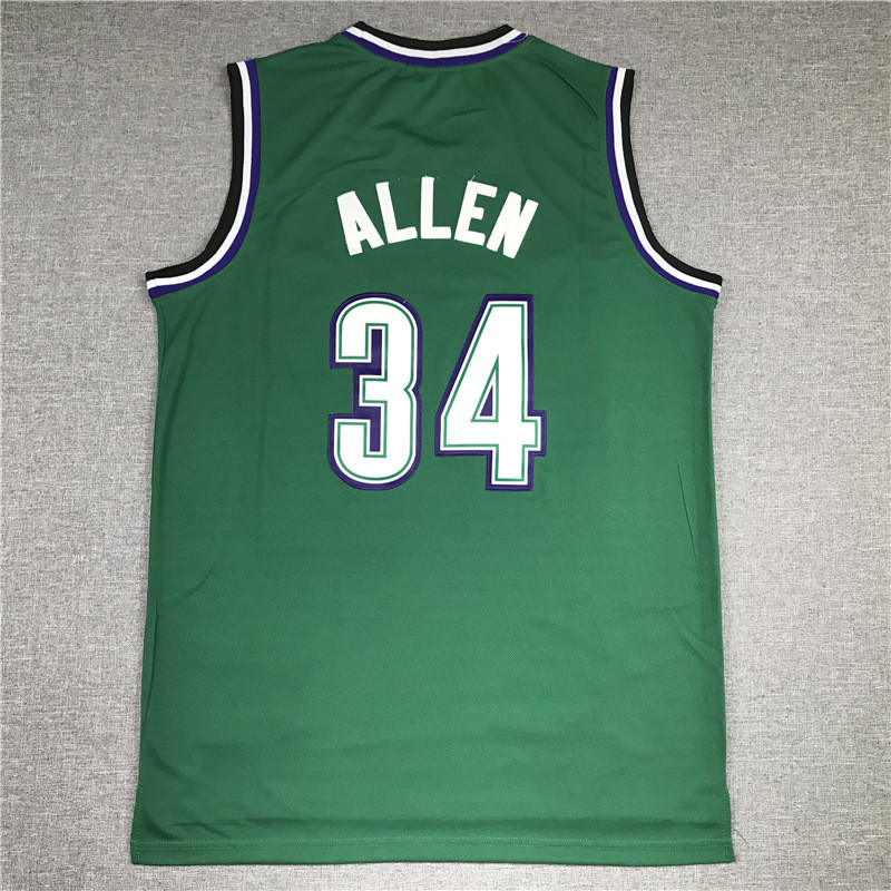 🔥 ชุดบาสเก็ตบอลปัก BUCKS No. 34 หัวกวางใหญ่ สีเขียว ป้ายทอง Ray ALLEN BUCKS ALLEN JERSEY S-5XL