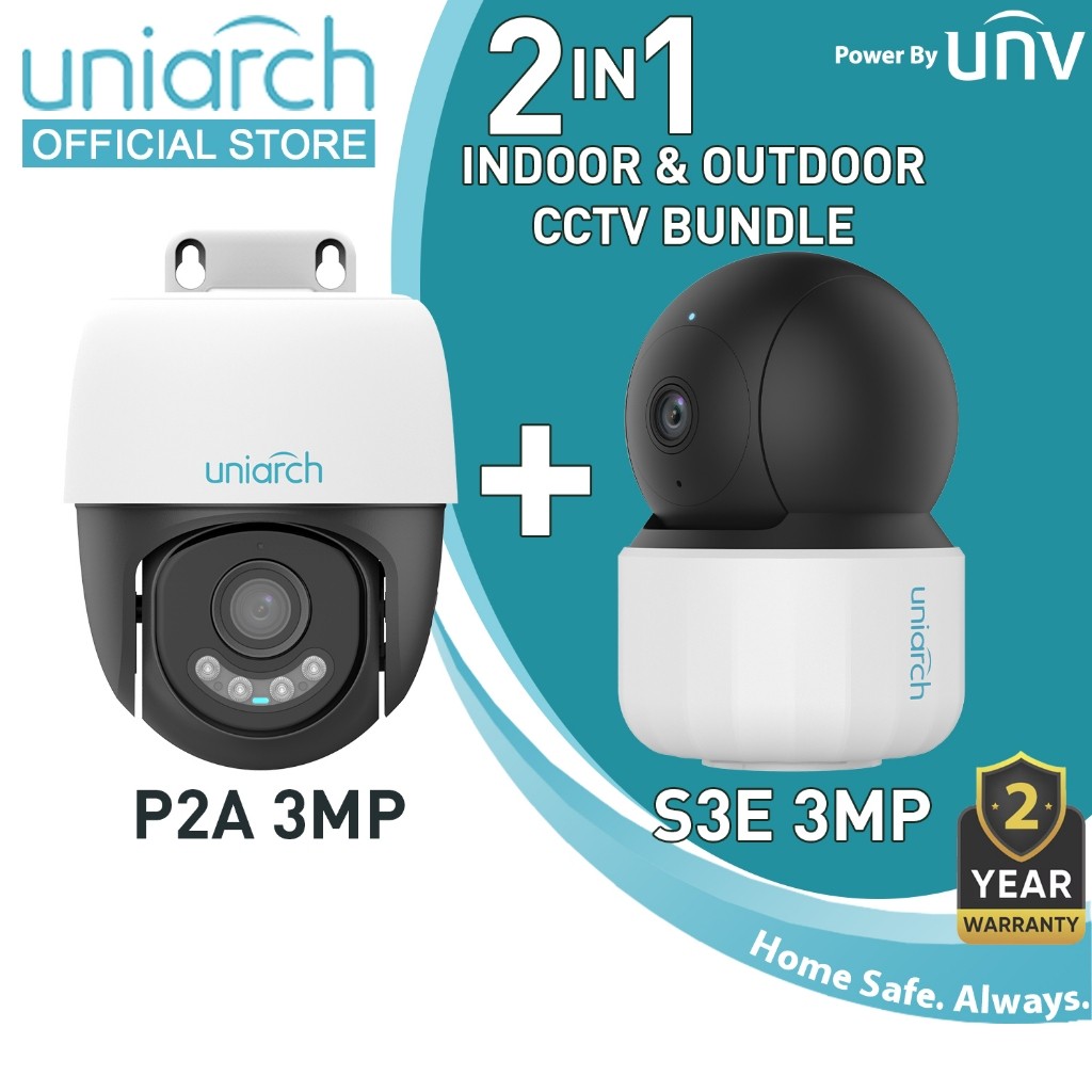 Uniarch กล้องวงจรปิด BUNDLE SET กล้องวงจรปิดกลางแจ้งและในร่ม P2A 3MP + S3E 3MP Human Detection 2 Way