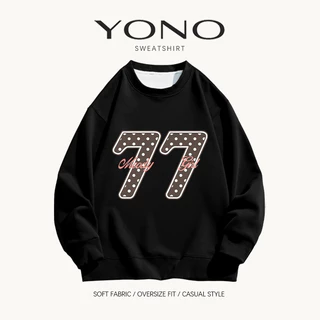 (พร้อมส่ง24ชม.) เสื้อสเวตเตอร์คอกลม sweatshirt oversize สีเทา ลายเลข 77 พร้อมตัวอักษร ฟีลวินเทจอเมริกัน ทรงหลวม ใส่สบาย