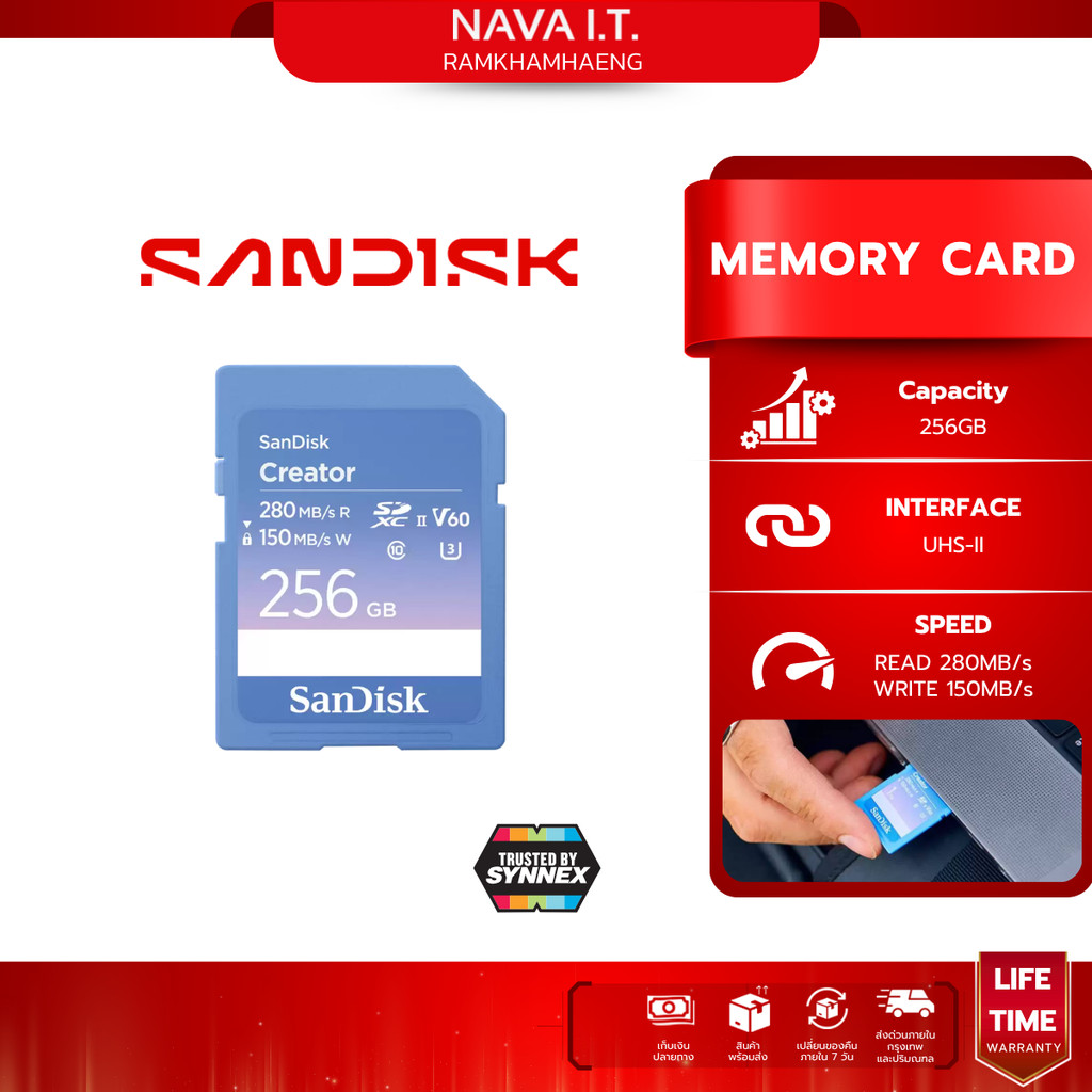 SANDISK SD CARD (เอสดีการ์ด) Creator SD 256GB UHS-II LIFETIME WARRANTY