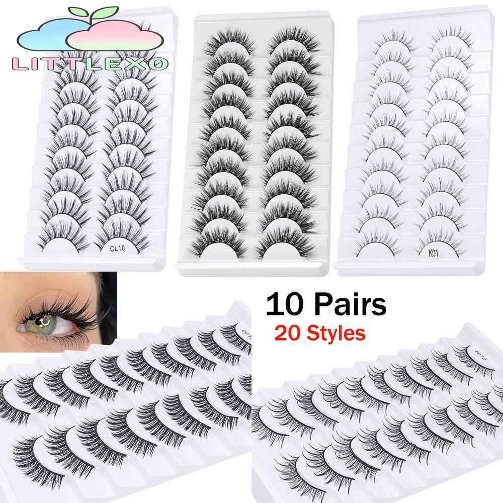 LITTLEX Faux Mink Lash, Cruelty-free Natrual Long ขนตาปลอม, แฟชั่นผู้หญิง Handmade Full Strip ขนตาปลอม Eye Lash Extension