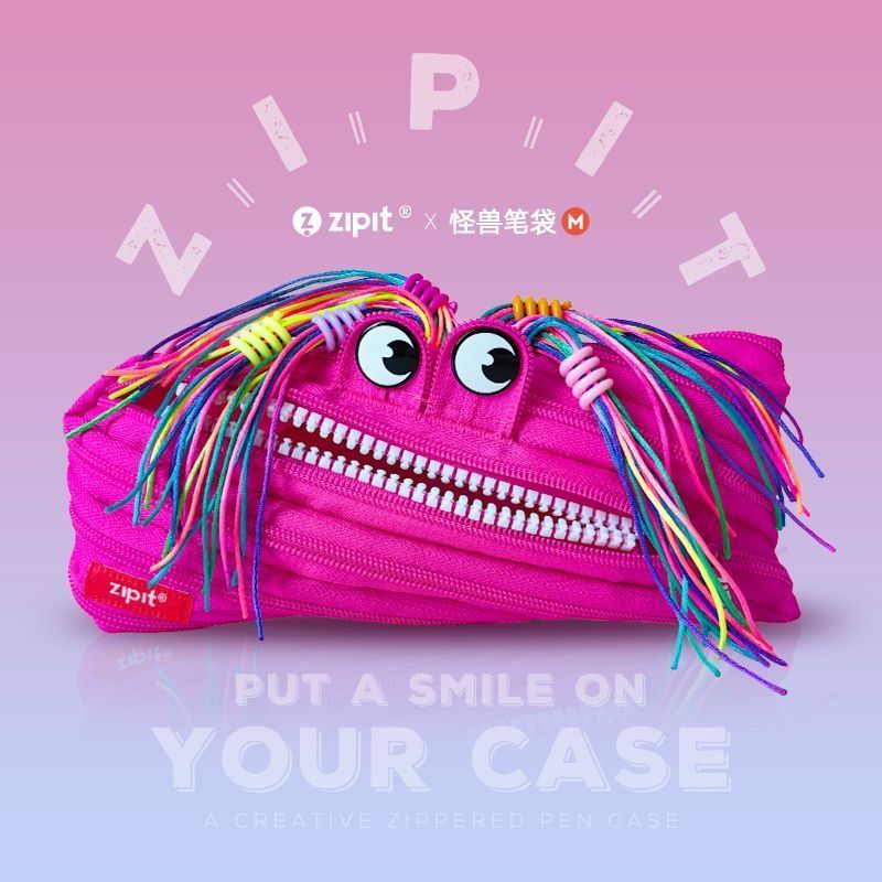 ] ZIPIT สีสัน Braid Little Monster One Zipper กล่องดินสอสร้างสรรค์น่ารักตลกเครื่องเขียนกระเป๋าเก็บกร