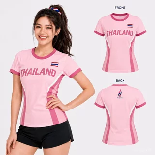 เสื้อยืดเชียร์ไทยผู้หญิง Thailand Sport Cheer Tee เสื้อกีฬาทรงเข้ารูป ผ้าแห้งไว ระบายอากาศ สีขาว ชมพู มิ้นท์ ฟ้า