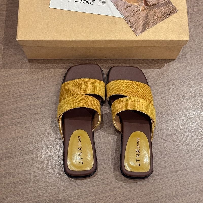 French Slope รองเท้าส้นสูง Seaside Fairy สไตล์รองเท้าแตะรองเท้าแตะแฟชั่นสวย Flip-Flops สวมใส่ด้านนอก All-Match 2026 ฤดูร้อนสไตล์ใหม่