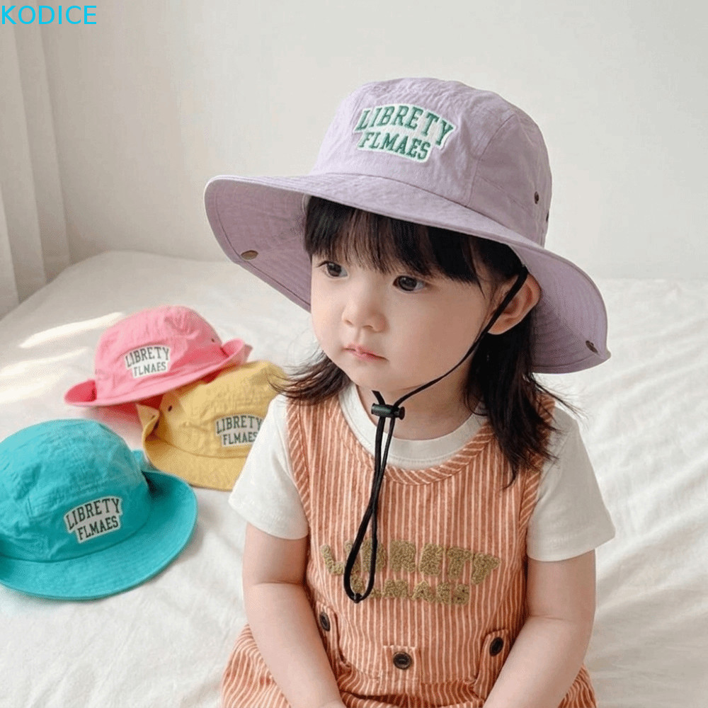 KODICE หมวกถังสีลูกกวาด, สไตล์เกาหลีแห้งเร็วฤดูร้อนเด็ก Sunhat, Breathable Anti-UV Sun แรเงาหมวก Letter เย็บปักถักร้อยเด็กหมวกชาวประมงหญิง