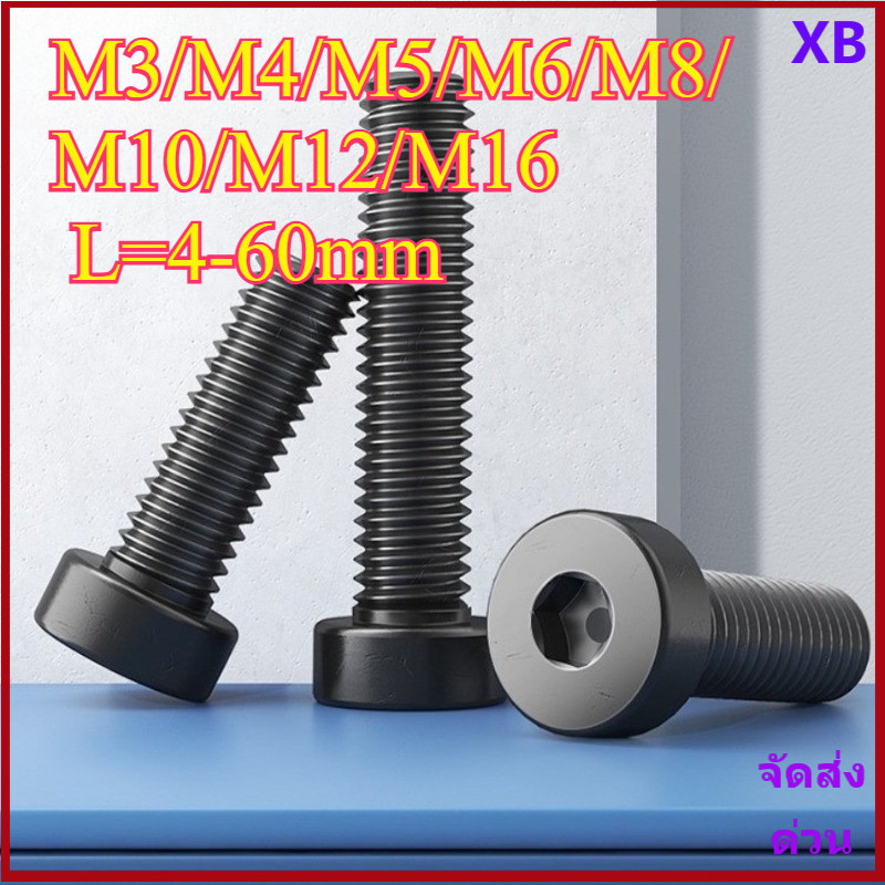 น็อตจมบาง สกรูหัวจมหกเหลียม หัวสั้น ระดับ 12.9 หัวบาง M3/M4/M5/M6/M8/M10/M12/M16 * L4-60 มม.XB-ZZ-2