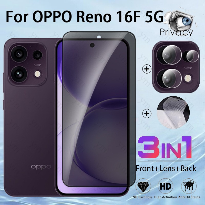 3 in 1 OPPO Reno 16F 5G Anti-peeping 9Dกระจกนิรภัยป้องกันหน้าจอสําหรับOPPO Reno 14 15 16 A6 A6K A6S 