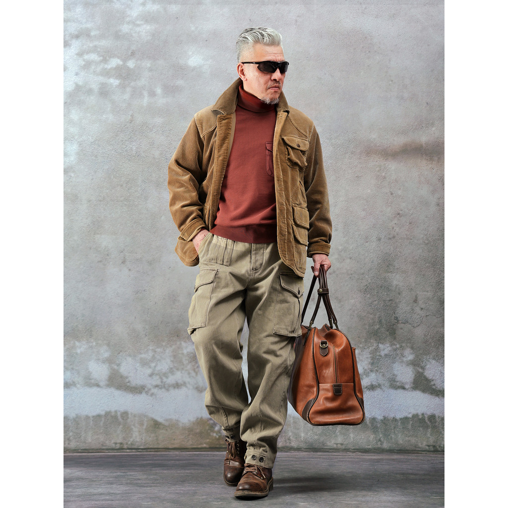 เสื้อแจ็คเก็ตล่าสัตว์ผ้าลูกฟูก Heavy American Retro Farmer Gradient Washed Western Jacket Non-rrl