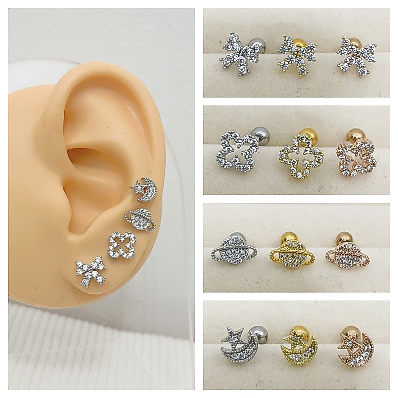 ( 1 ข้าง) ต่างหู จิวปีกหู จิวเพชร Minimal Earrings Stainless316L