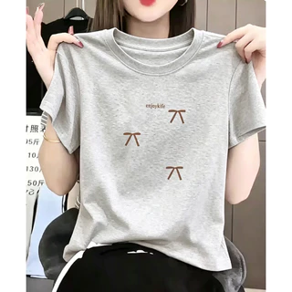 COD เสื้อยืดครอปสั้น ผู้หญิง ลายคำ enjoykife โบว์ เนื้อผ้าบางระบายอากาศ เหมาะหน้าร้อน ทรงสวยใส่กับกางเกง/กระโปรง