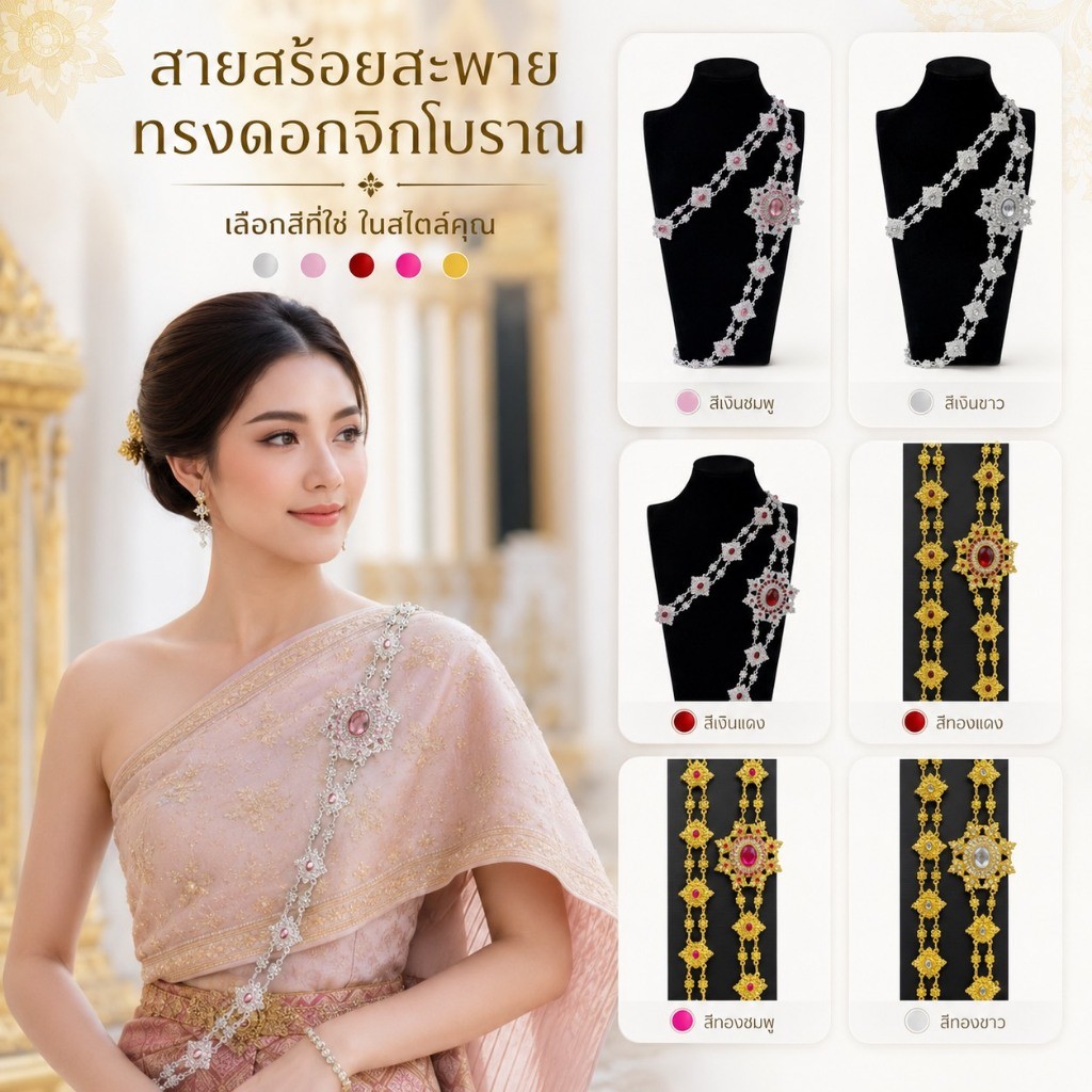 สร้อยสังวาลย์ชุดไทย สายสะพายราตรี งานละเอียด น้ำหนักเบา ใส่กับชุดไทย งานบุญ งานพิธี